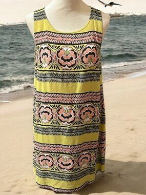 LOFT Yellow and Pink Patterned Midi Dress
